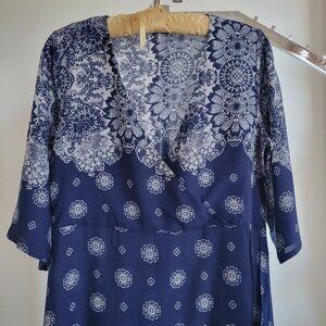 Biubiu Women’s Long Wrap Short Sleeve Navy Blue Boho Bohemian Maxi Dress (Size: